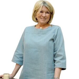 Martha Stewart Blouse Size M Light Blue Chambray Embroidered Trim Miniamlist